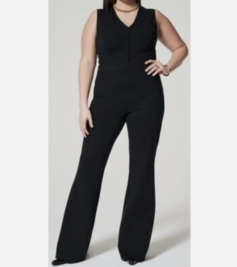 SPANX Plus The Perfect Jumpsuit Flare Leg Sleeveless Stretch Black Size 1X Tall